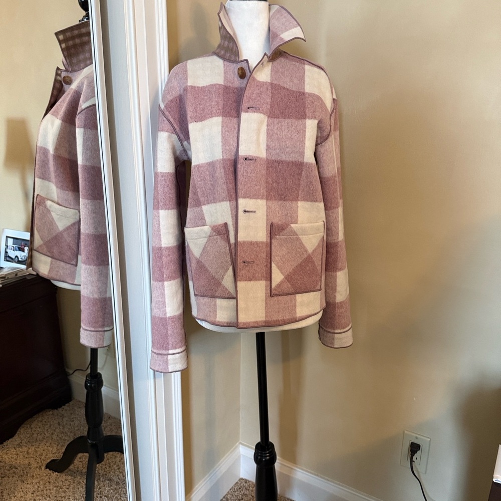 Plaid Pea Coat in Pink and Cream